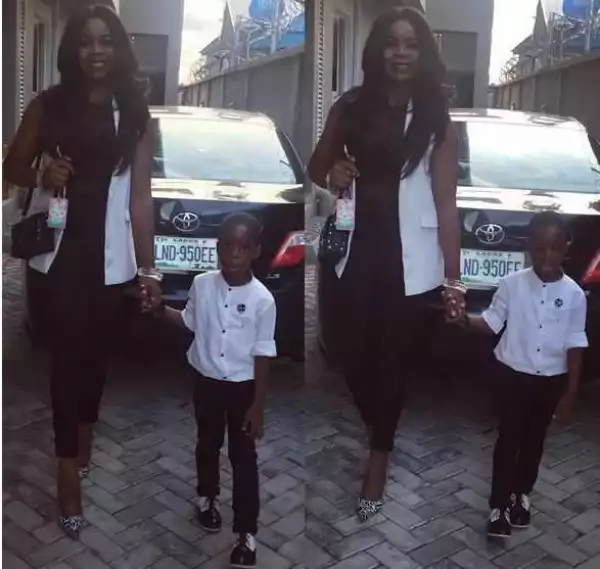 Wizkid’s Babymama & Son Step Out For Wedding In Matching Black & White Outfit (Photos)